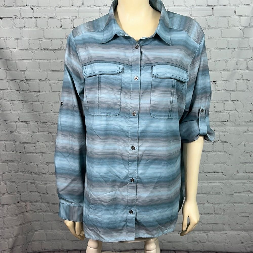 Columbia Omni-Wick teal stripe sun protection long sleeve button up shirt sz 1X